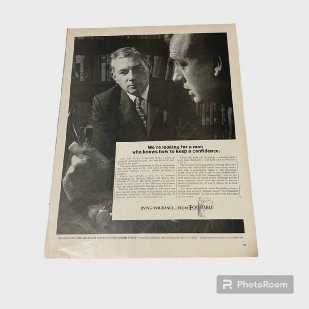 1967 The Equitable Life Assurance Society of the US Original Vintage Print Ad